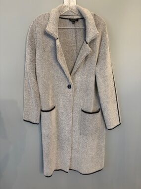 NWOT Gray Knit Long Trench Coat with Black Trim